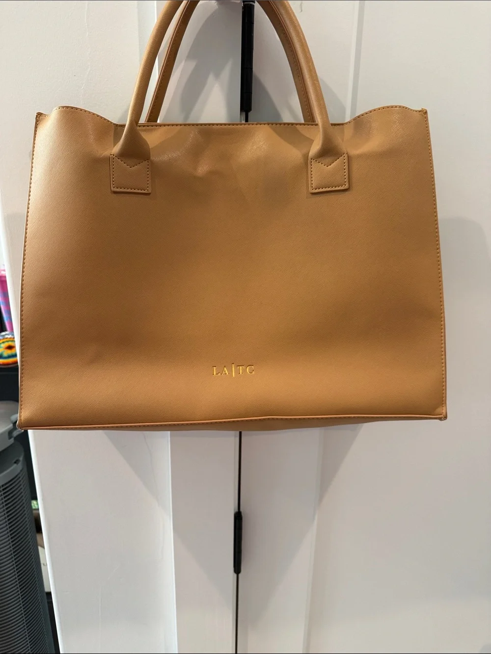 Tan Statement Tote with White Text
